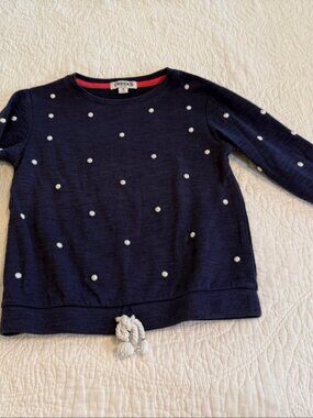 Creeks Navy Sweatshirt 8Y White Polka Dots Rope Tassel Hem